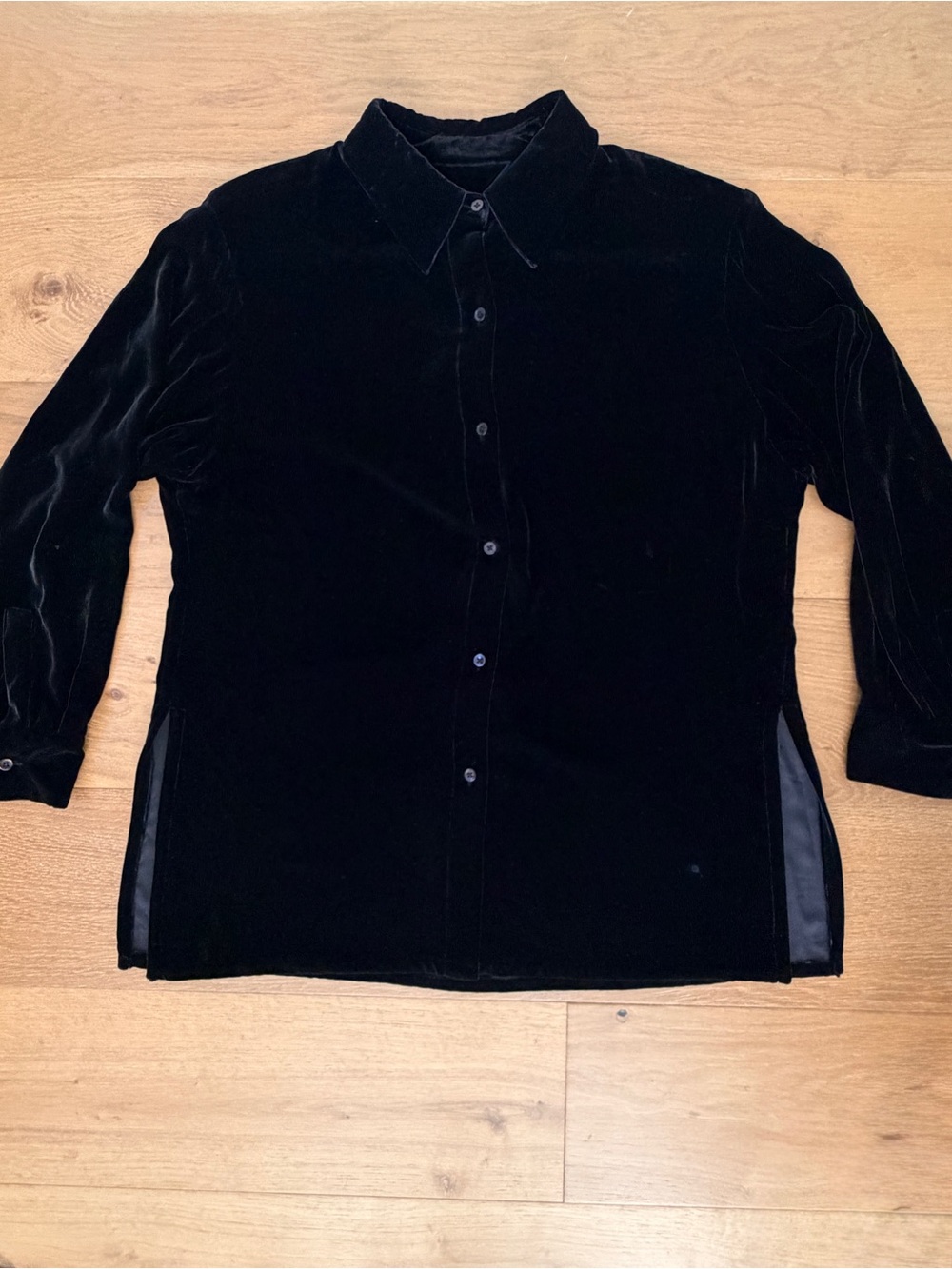 VTG 90s DKNY Velvet Shirt Blouse Silk Rayon Black Large Clean Girl Holiday Party